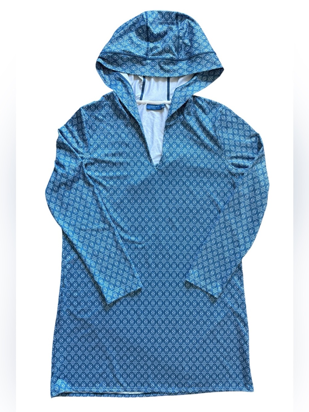 Cabana Life Preppy Geo Hooded Cover-Up Dress Blue XL NWOT - Picture 1 of 7